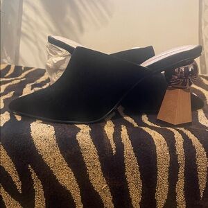 Alfani Black Mules with Unique Wooden Heel